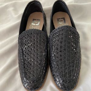 Loafers.Italian designed weaved leather w/tan heel.Sz 7. Barely worn.